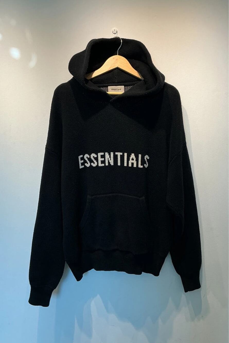 Fear of God Essentials Black Knit Logo Hoodie Size M